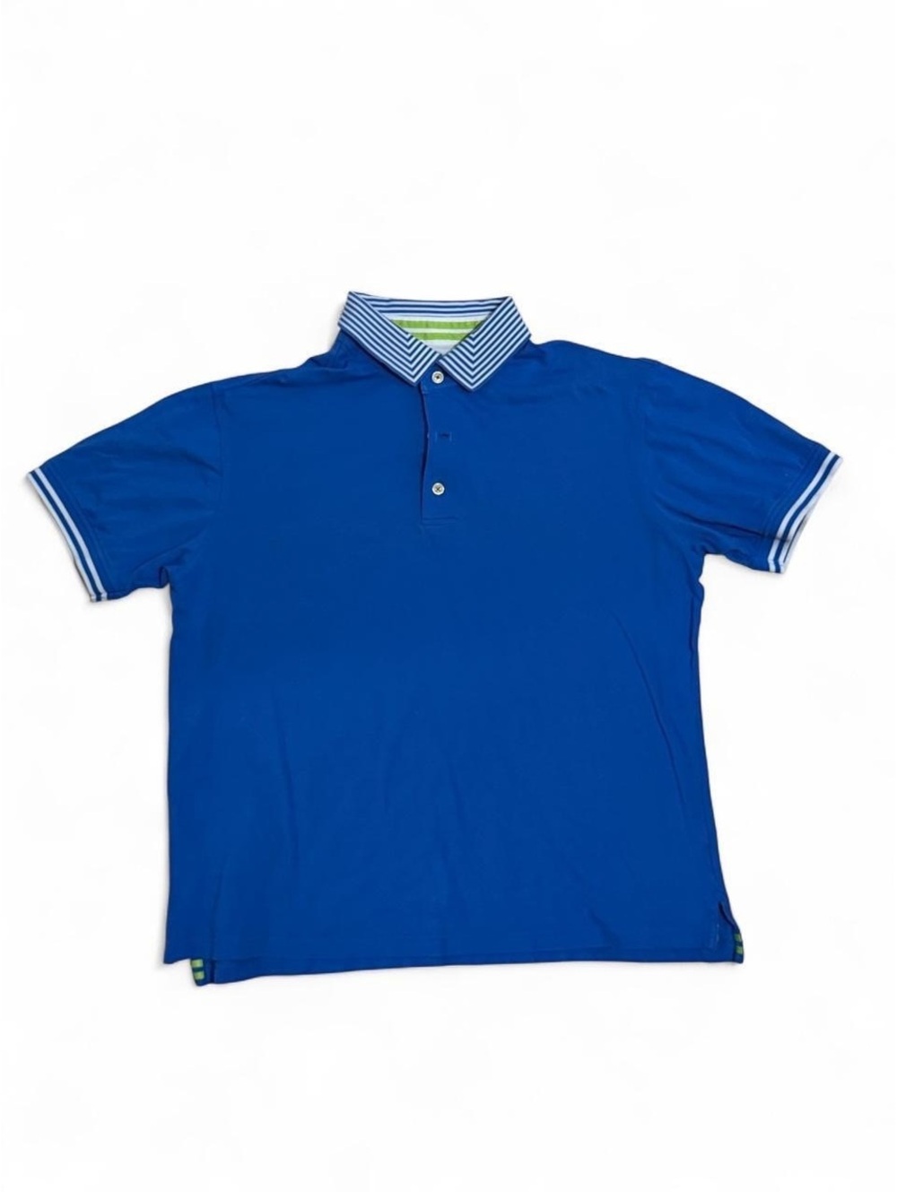 Robert Graham Men's Blue Polo Shirt with Striped Collar and Sleeve Cuffs